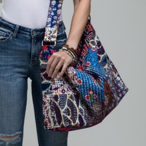 Boho Chic - Hand Stitched Patchwork Shoulder Bag - Fully Lined - Bohemian Style - Picture 4 of 9